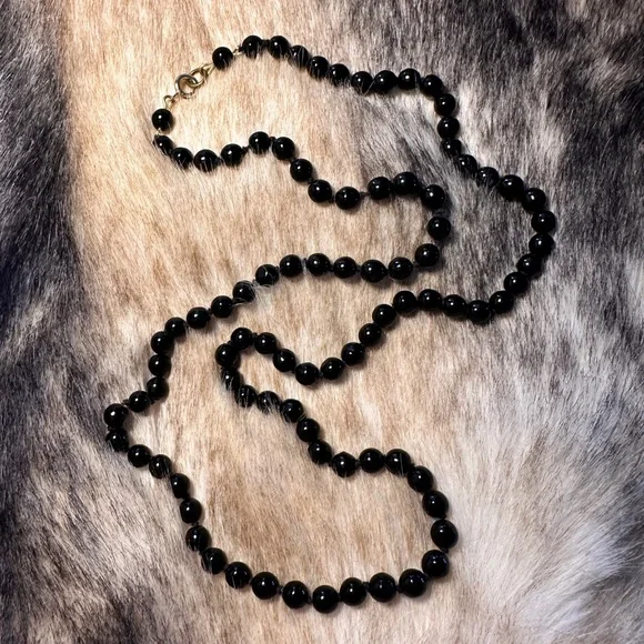 Antique French Jet Hand Knotted Glass Beaded Necklace - Picture 2 of 6